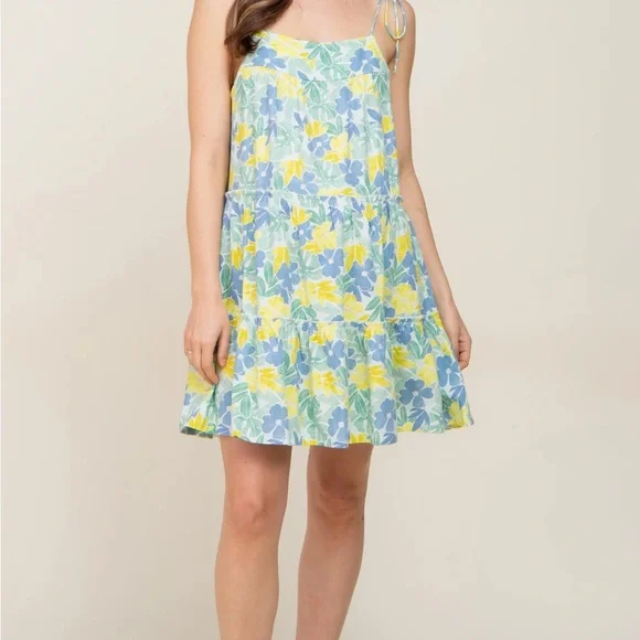 En Creme Floral Dress - Blue and Yellow - Picture 1 of 4